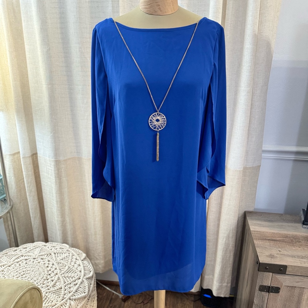 AB Studio Blue Sheath Dress with Dolman Sleeves